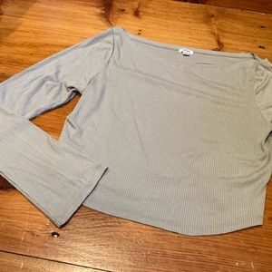 GARAGE XL Green Ribbed Boat Neck Long Sleeve Blouse Top